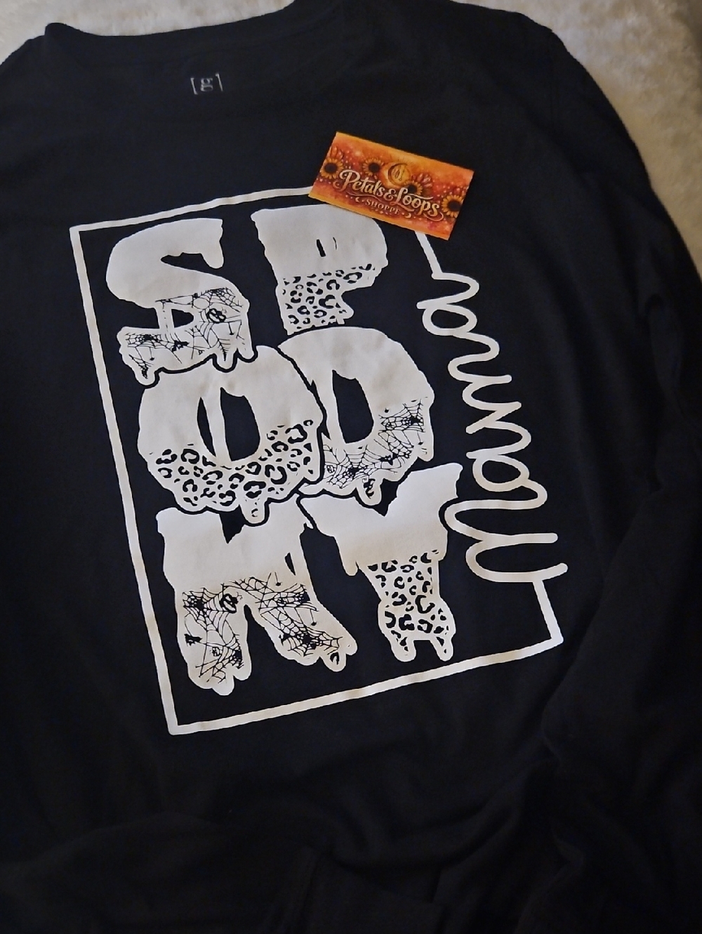 George Black Long Sleeve Graphic Tee with White 'Spooky Mama' Print